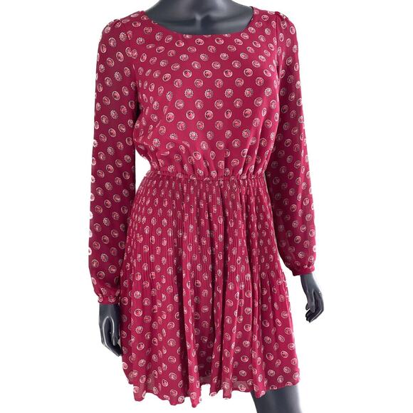 Elle Dresses & Skirts - Elle Pink Pleated Dress Long Sleeve Jewel Print strawberry Pink XS